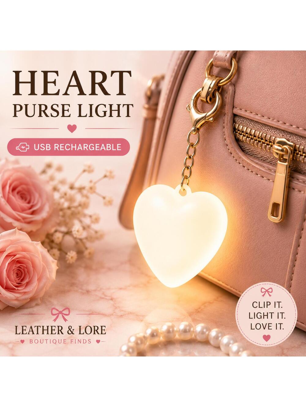 Heart Purse Light USB Rechargeable LED Bag Keychain